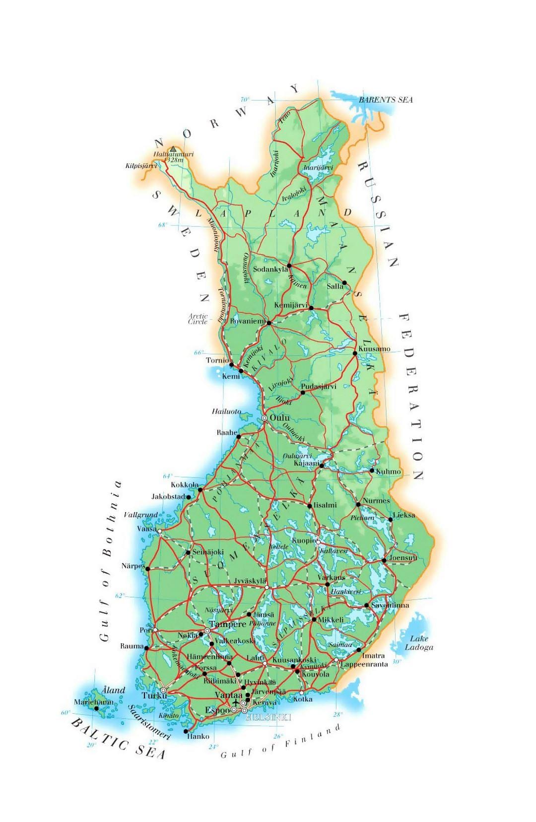 નકશો ફિનલેન્ડ એલિવેશન